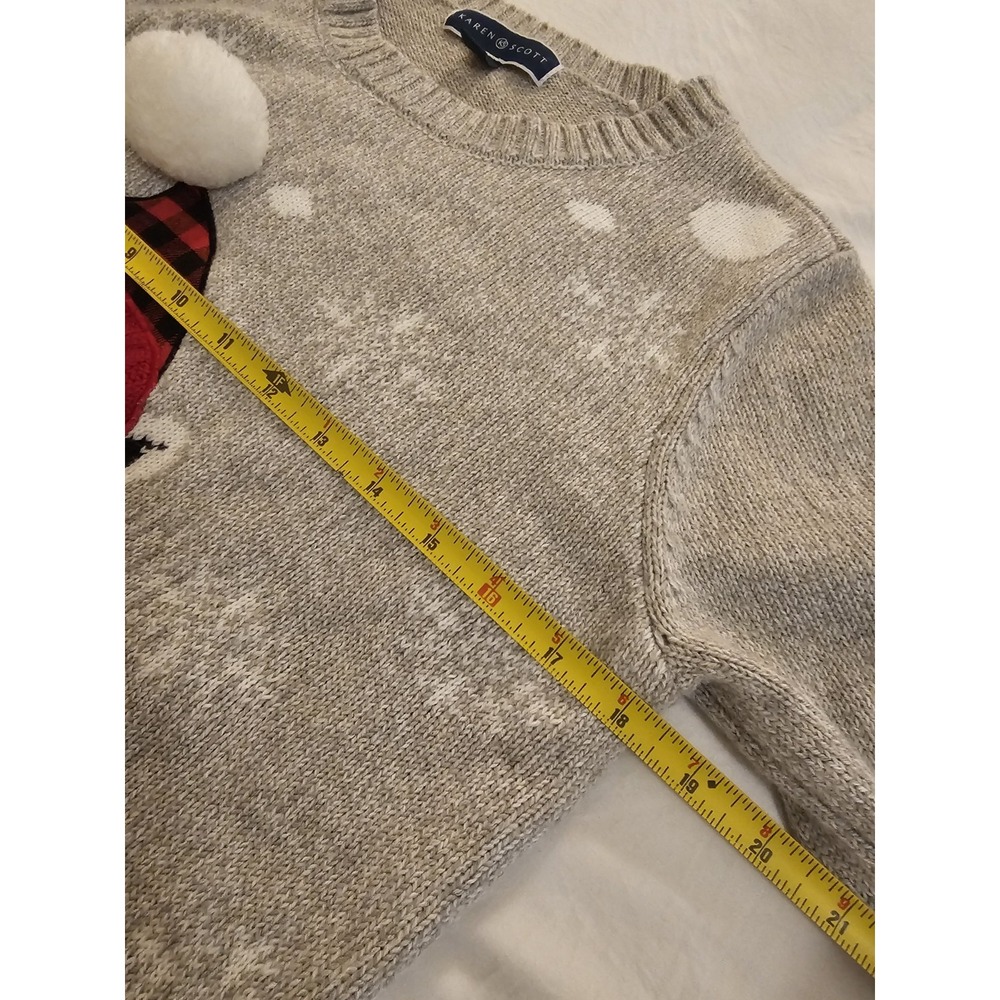 Karen Scott Polar Bear Sweater Women S Grey Plaid Hat 3D Pom Pom Holiday - Picture 4 of 5
